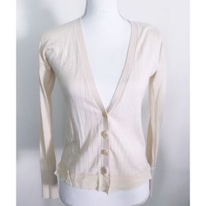 Club Monaco Cream Lightweight Cardigan w Silk Hem